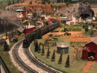 mini village and model train display